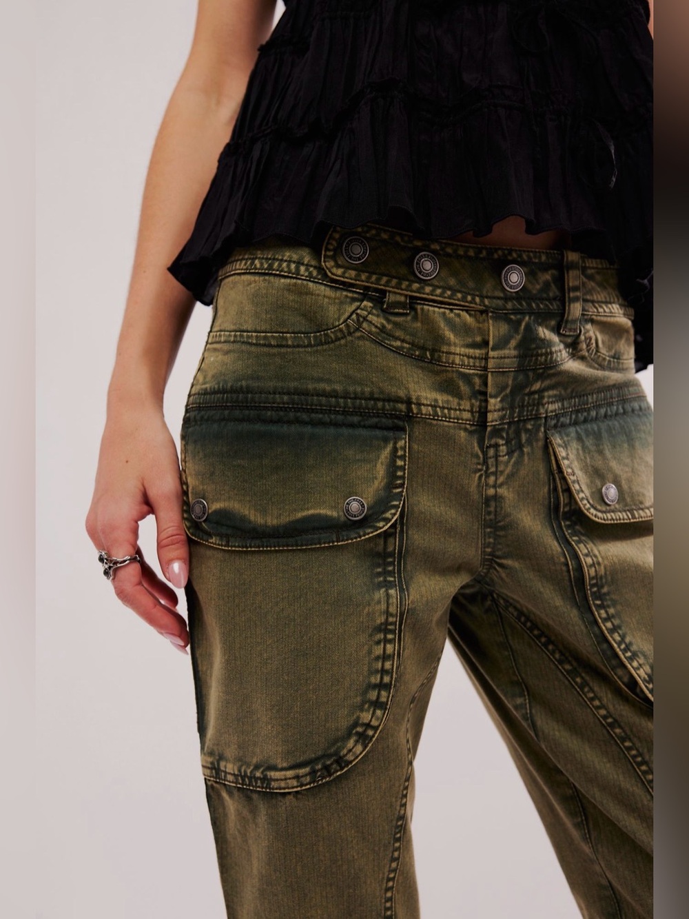 FREE PEOPLE Hot in It Moto Pants Army Green 12